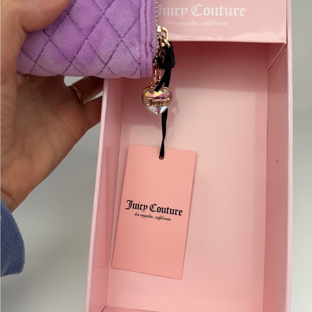 Juicy Couture Purple Quilted Diamond Heart Charm Bow Women's Wallet - Picture 3 of 3